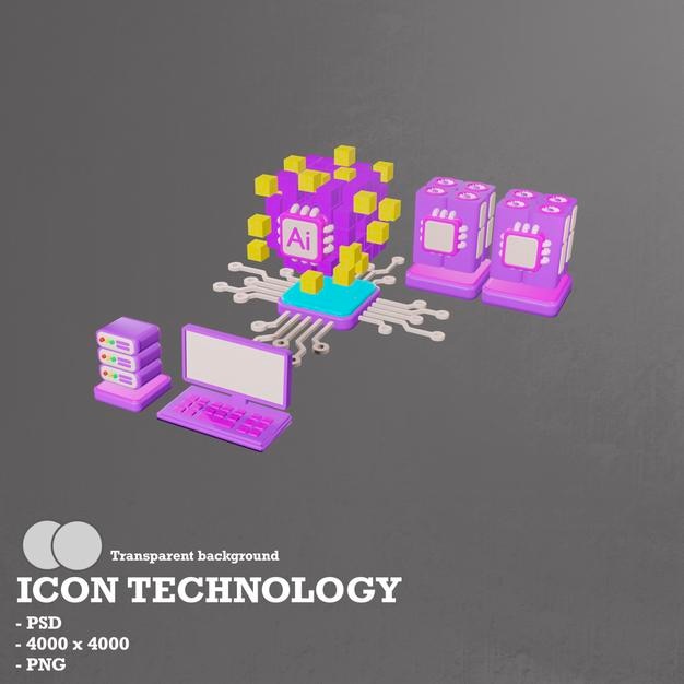 3d icon technology blockchain and artificial intelligence