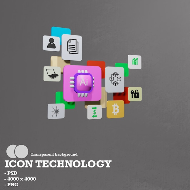 3d icon technology blockchain and artificial intelligence