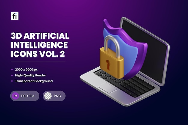 3D Illustration Artificial Intelligence Cybersecurity