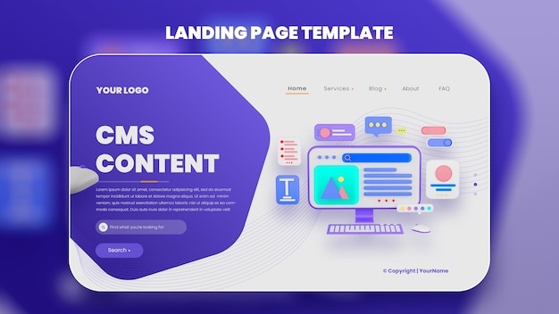 3d illustration cms web template Premium PSD