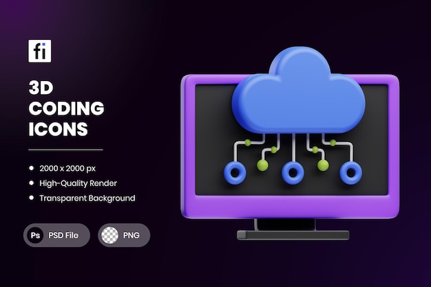 3d illustration coding cloud computing