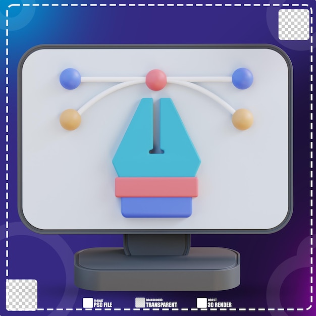 3D illustration computer design and pen tool 2
