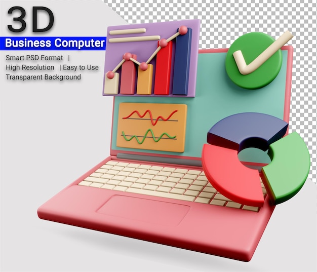 3D Illustration Computer for Business with Transparent Background