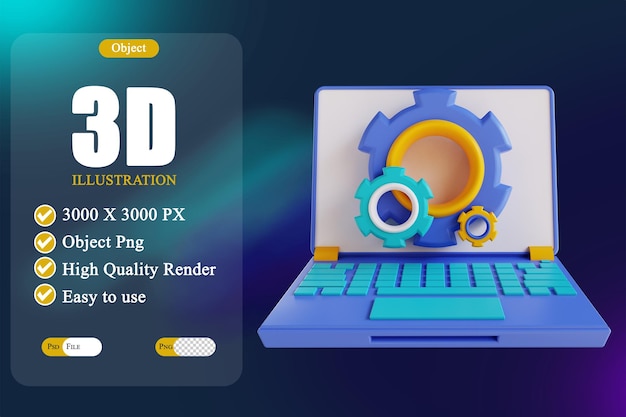 3D illustration laptop settings 3