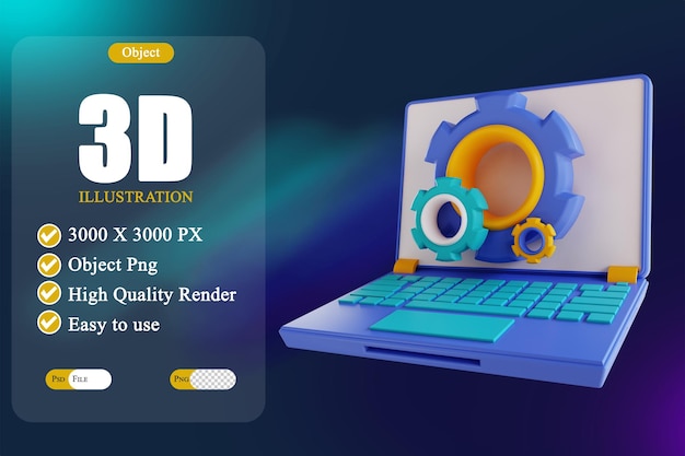 3D illustration laptop settings