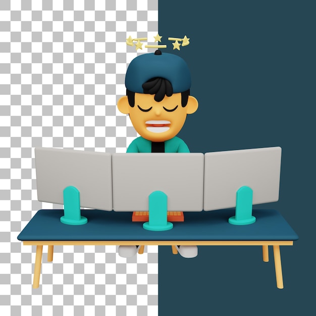 3d illustration man work over time
