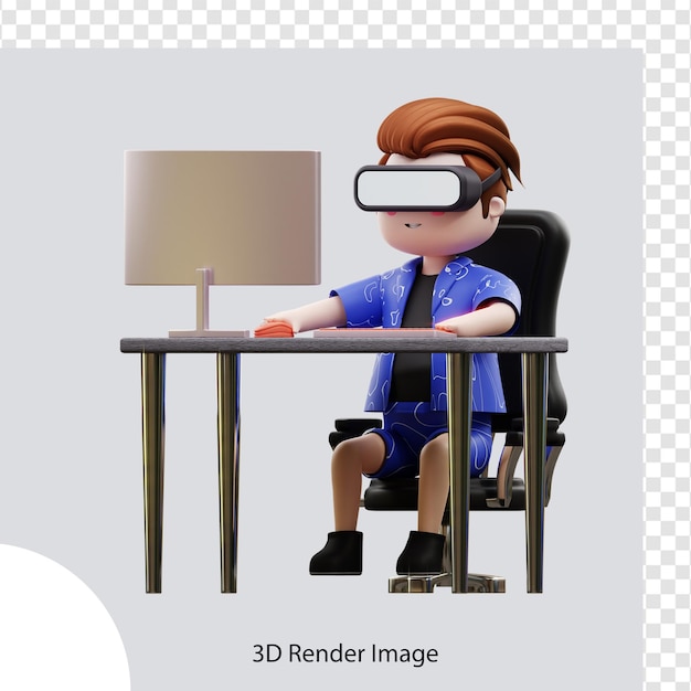 3d illustration metaverse character a working, for web, app, infographic, app