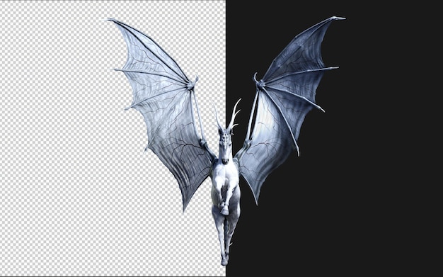 3d illustration of a fantasy horse isolated on black background with clipping path wing of demon ho