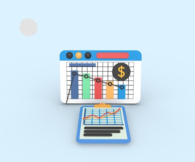 3d illustration of falling bitcoin statistics