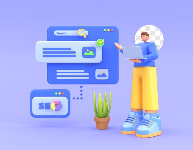 3d illustration of SEO and digital marketing on target and at the top of searches
