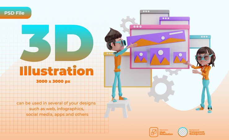PSD 3d illustration of web development