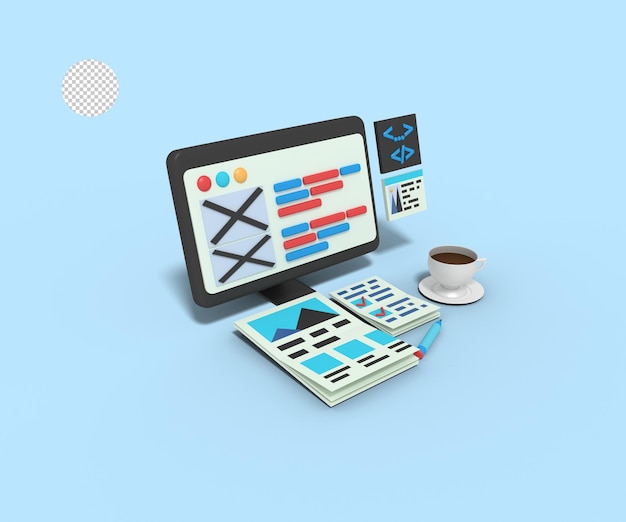 3d Illustration of Website Layout Development
