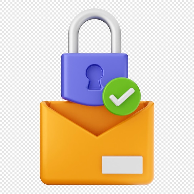 3d internet security protection email mail message chat padlock check safe verification