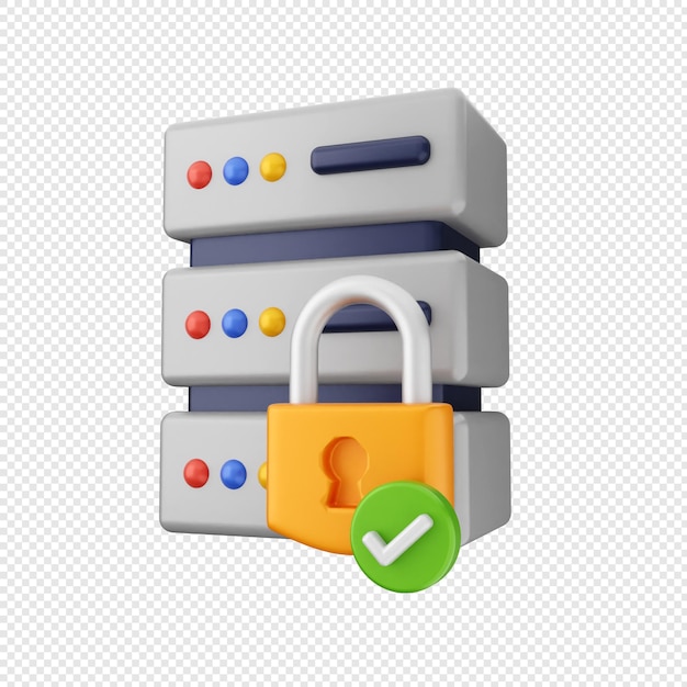 3d internet security protection server padlock check approve safe
