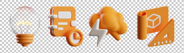 3D isolated render of various objects