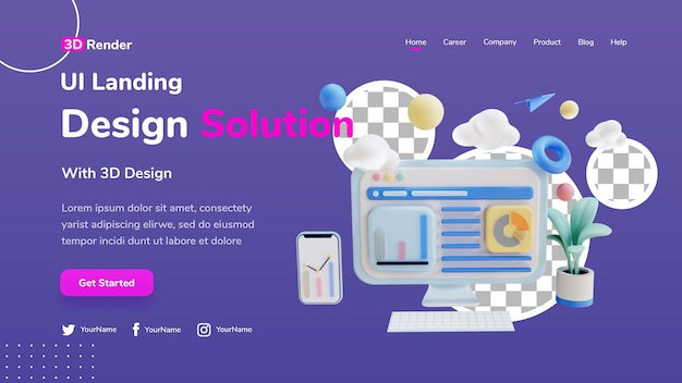3d landing page template concept manage data with erp