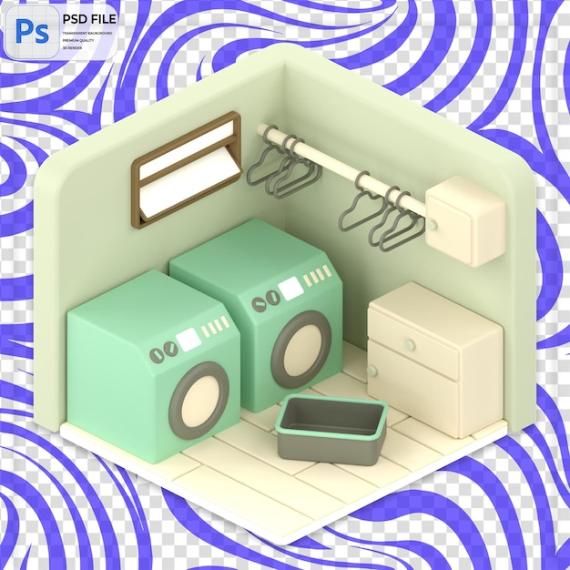 3D Laundry Room Render Illustration Icon Isolated PNG