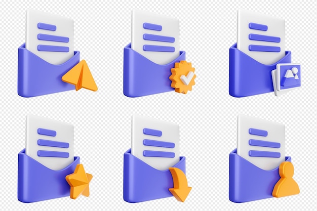 3d mail email message document envelope icon set bundle