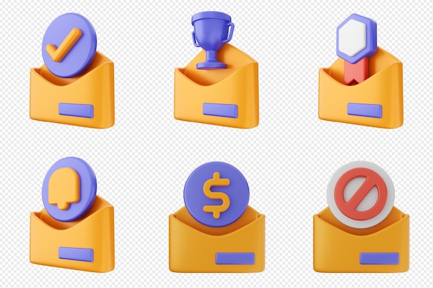 3d mail email message document envelope icon set bundle