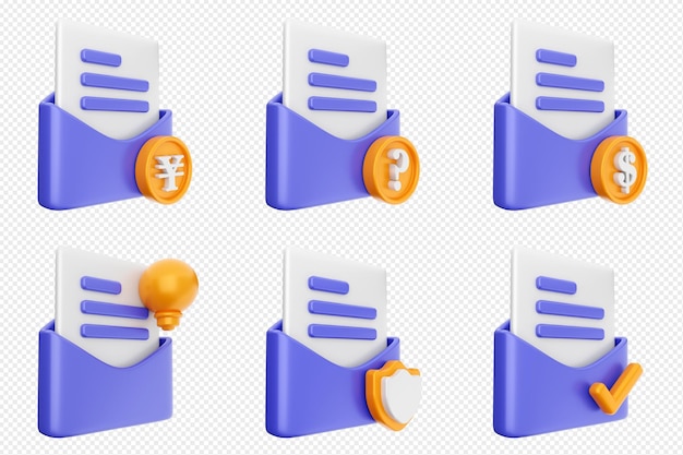 3d mail email message document envelope icon set bundle