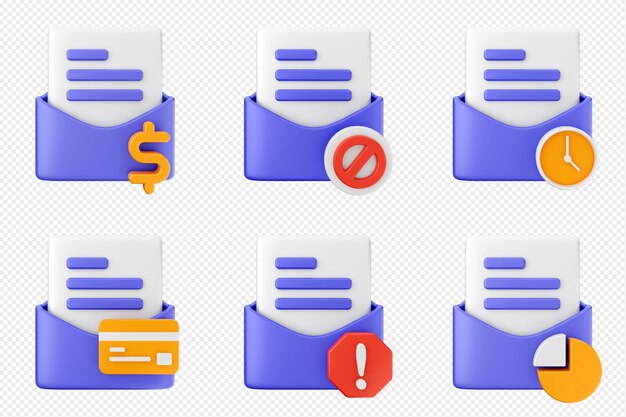 3d mail email message document envelope icon set bundle