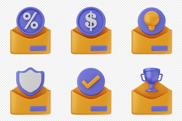 3d mail email message document envelope icon set bundle