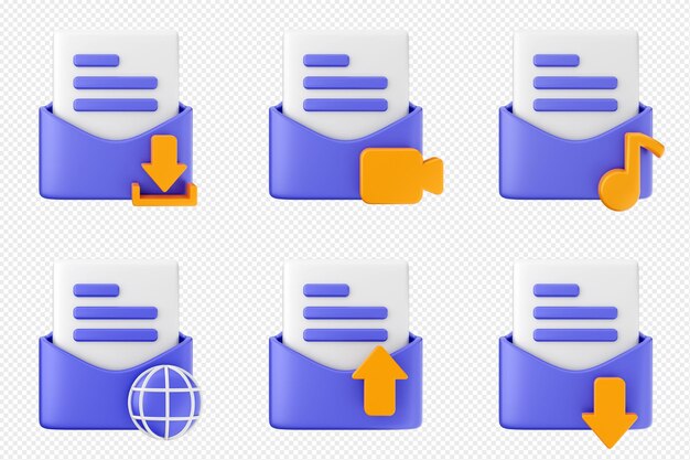 3d mail email message document envelope icon set bundle
