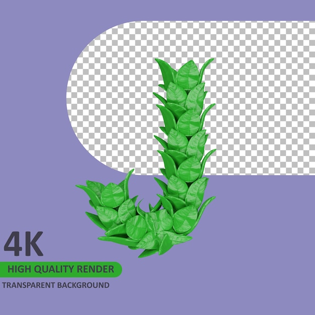 3d model rendering leaves alphabet uppercase letter j