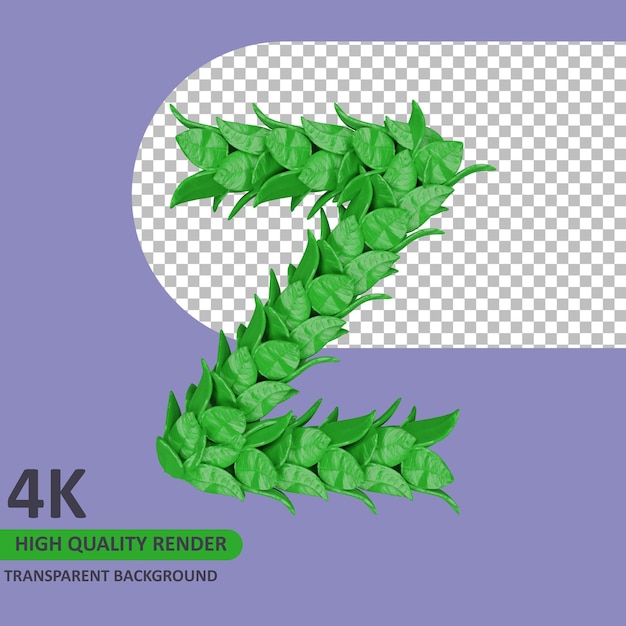 3d model rendering leaves alphabet uppercase letter z