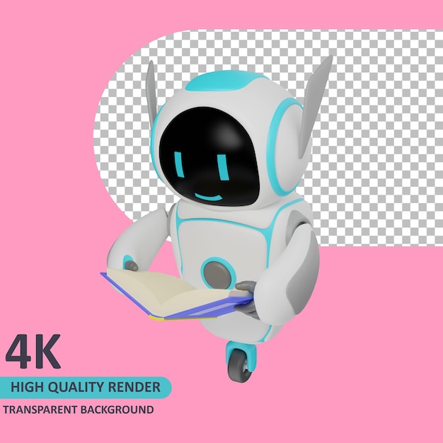 3d model rendering the robot is reading a book