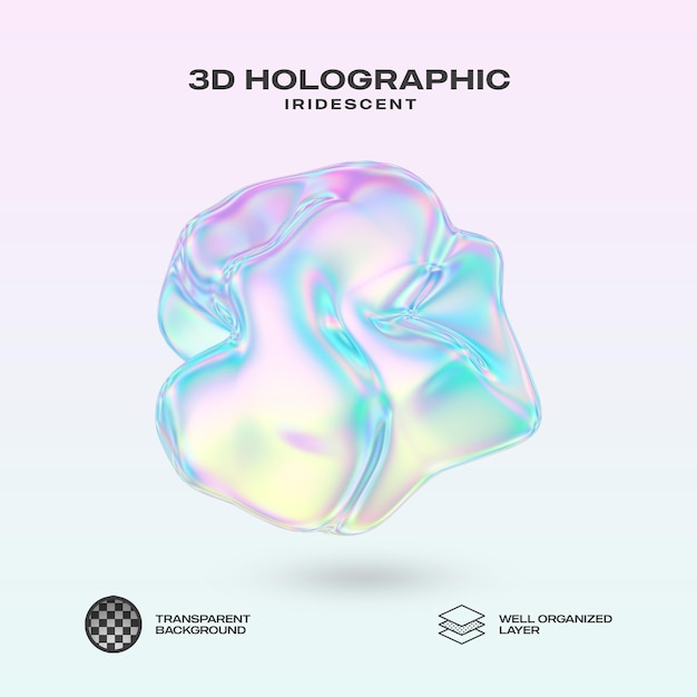3D Object Iridescent trasparent isolated background PNG