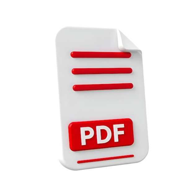 3D PDF Document Icon Isolated on White Background