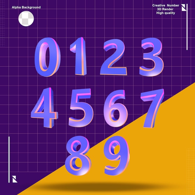 3d purple number element for design