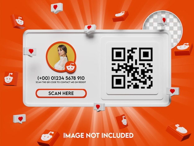 3d qr code and follow on reddit mockup