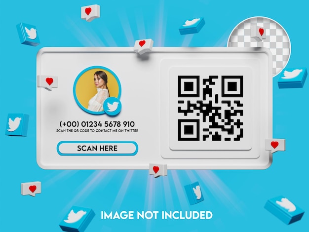 3d qr code and follow on twitter mockup