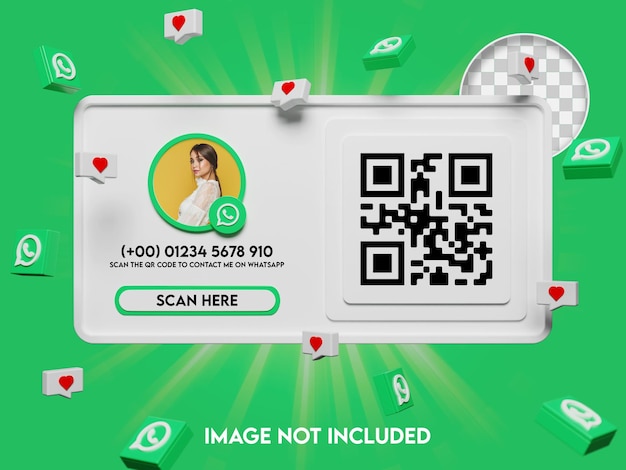 3d qr code and follow on whatsapp mockup