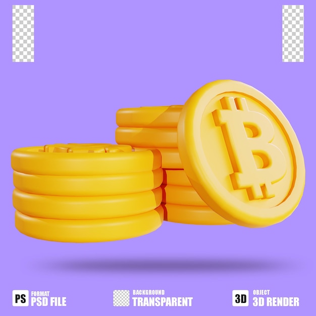 3D render cryptocurrency icon bitcoin with trasparent background