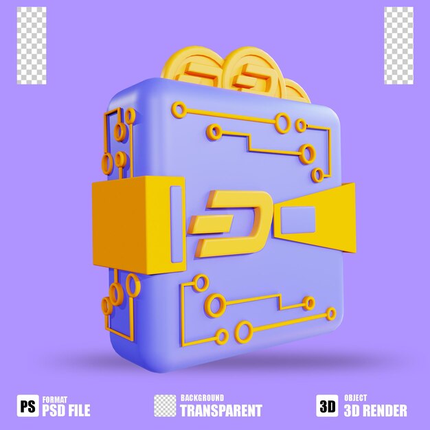 3d render cryptocurrency icon dashcoin wallet 3 with trasparent background