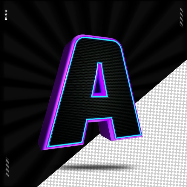 3d render letter a font neon