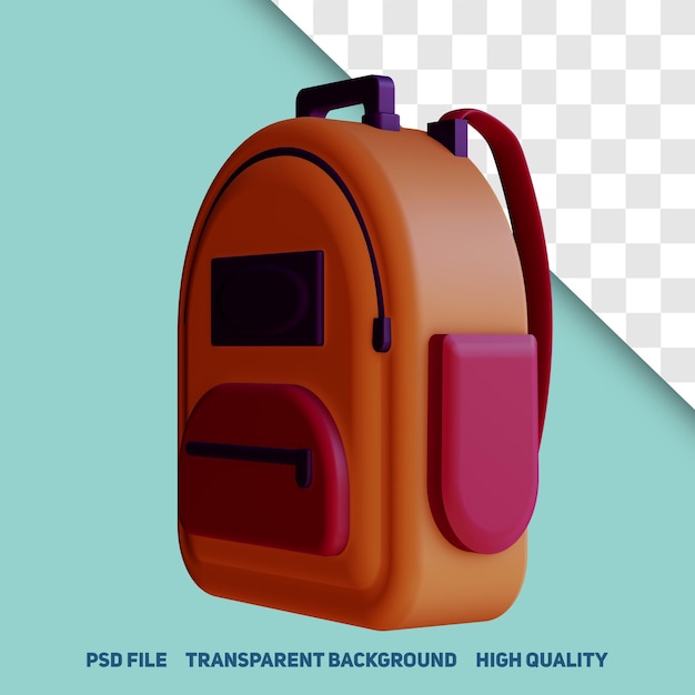 3d render minimalist backpack bag side view premium psd icon
