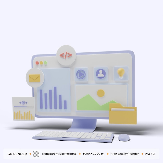 3d render Mobile application software and web development