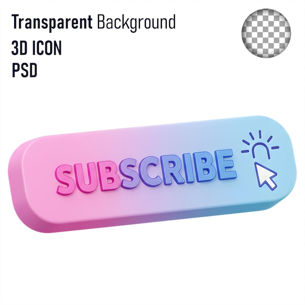 3D Render of a Subscribe Button with Transparent Background
