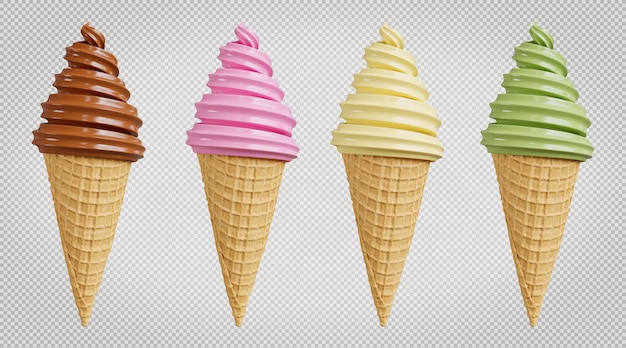 3d render of ice cream collection on white backgroundwith clipping path