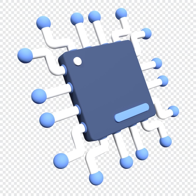 3d render of microchip or semiconductor chip 3d icon processor chip CPU central processor unit isolated 3d rendering illustration
