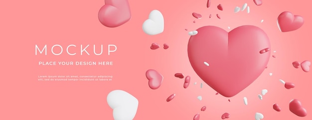 3d render of pink heart with valentine background