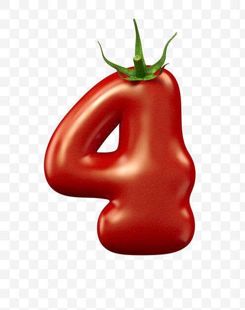 3d render of red tomato number isolated food symbol of alphabet