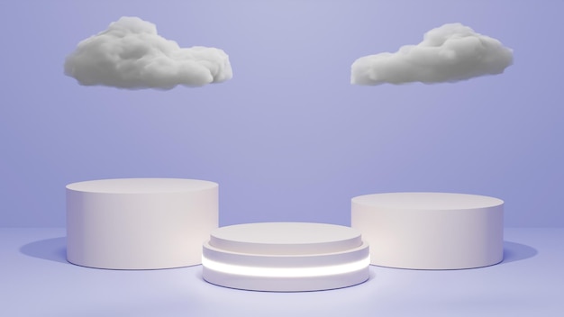 3D render white podium with cloud
