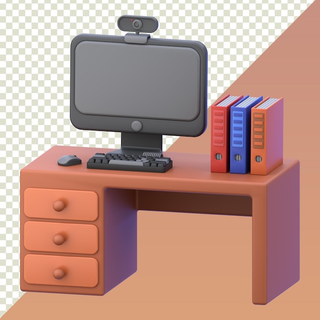 3d rendered office desk setup isolated on transparent background