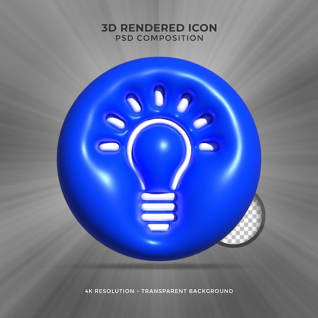 3d Rendering cartoon style minimal light bulb icon. Idea, solution, business, strategy concept