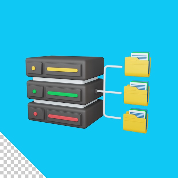 3d rendering database concept with server and colorful folder files useful for server IT